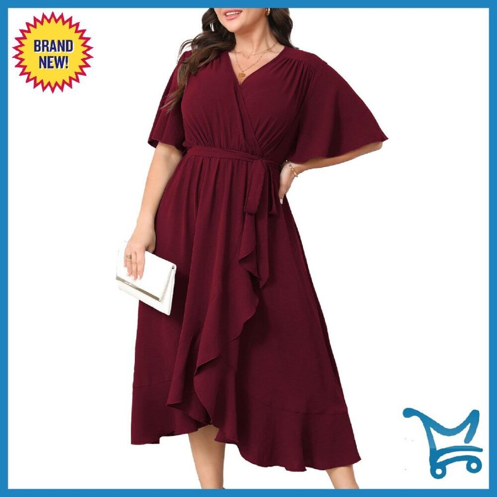 Plus Size Maxi Dress Wrap V-Neck Short Sleeve Formal Cocktail
